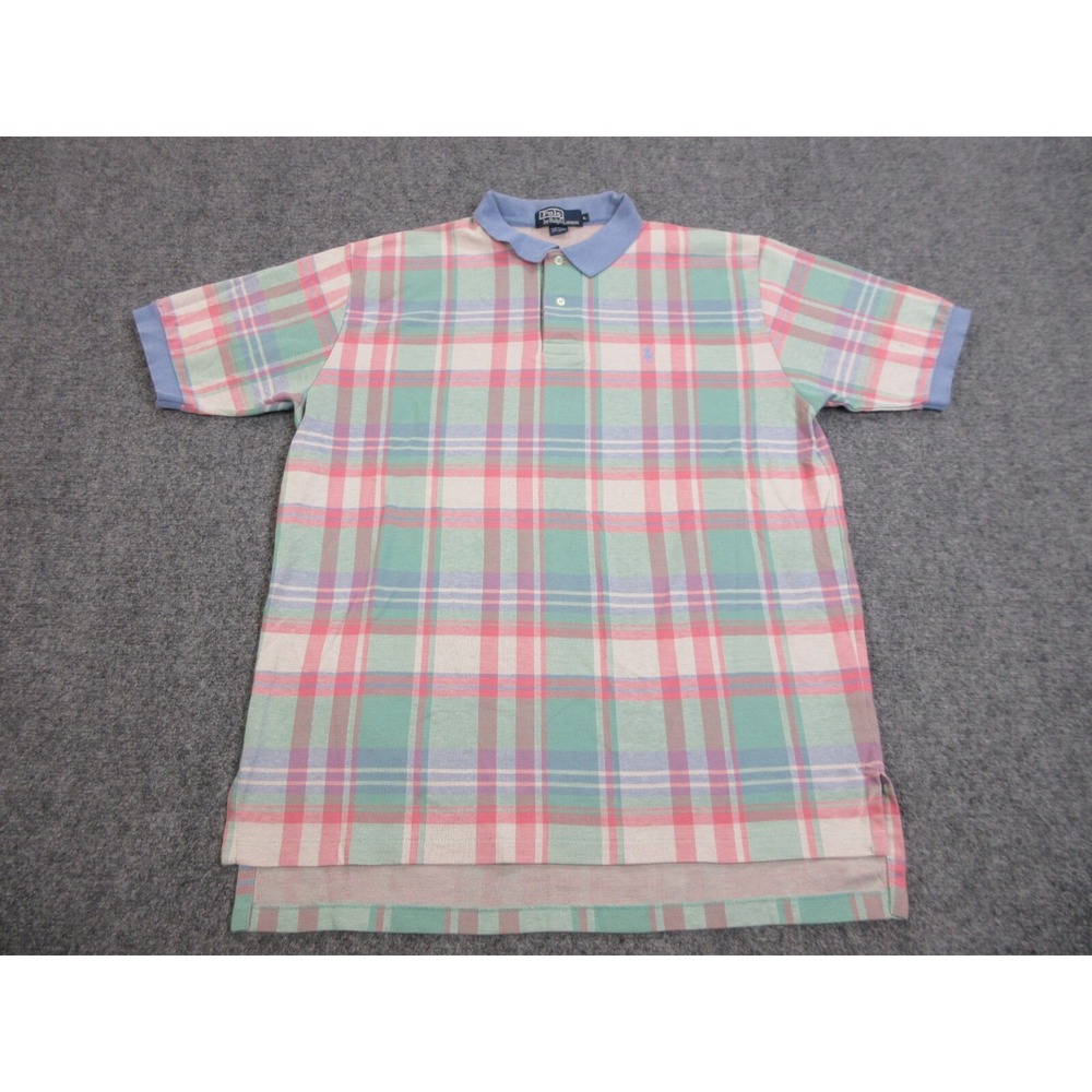 Vintage Polo By Ralph Lauren Polo Shirt Mens L Multicolor Plaid Pastel Made USA